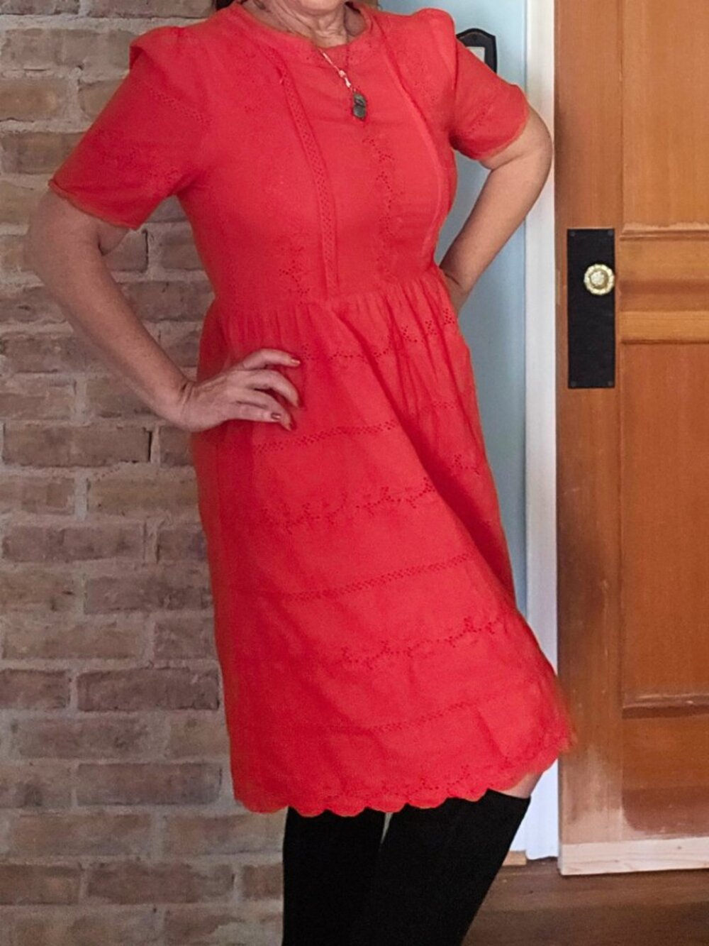 Roolee Mom Coral Eyelet Cotton Nursing Midi Dress L
